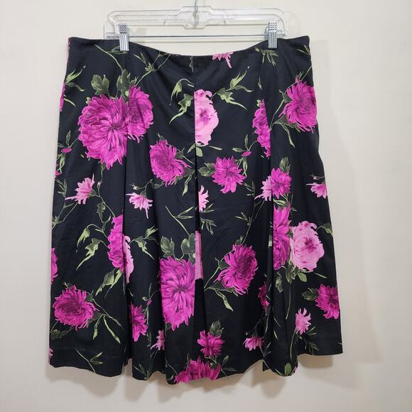 Talbots large purple and pink flower print pleated  lined skirt woman's size 18 - Picture 1 of 10